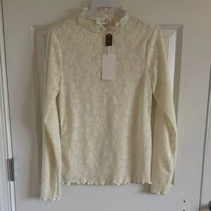 NWT Gilli Cream Sheer Lace Top | Long Sleeve Romantic Mesh Blouse Medium
